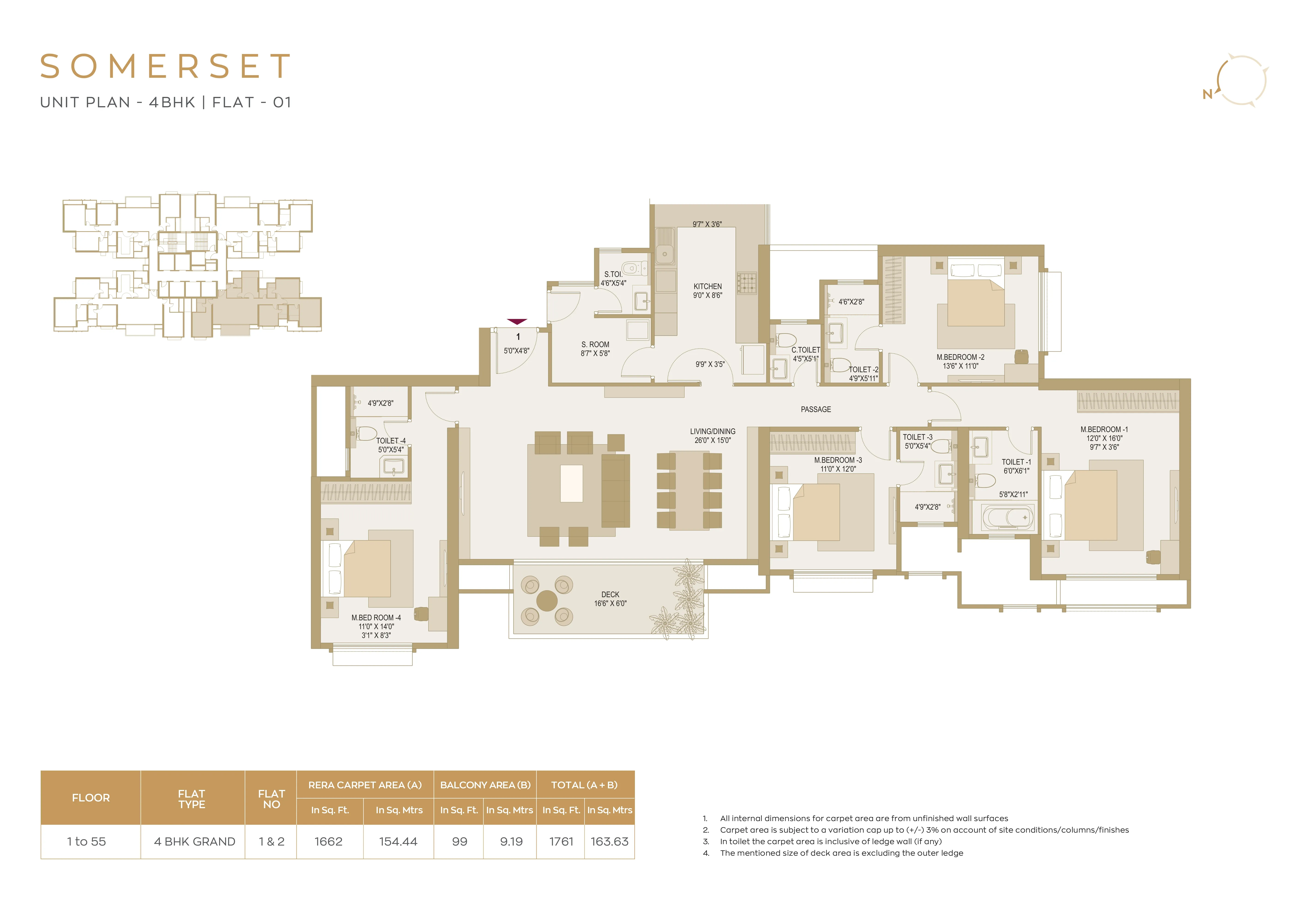 4 BHK 1761 floor plan