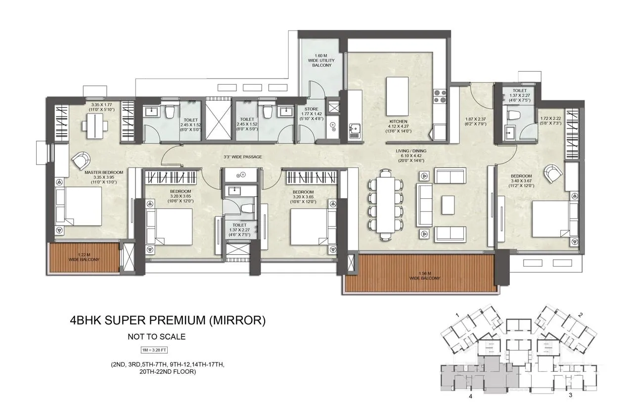 4 BHK 1753 floor plan